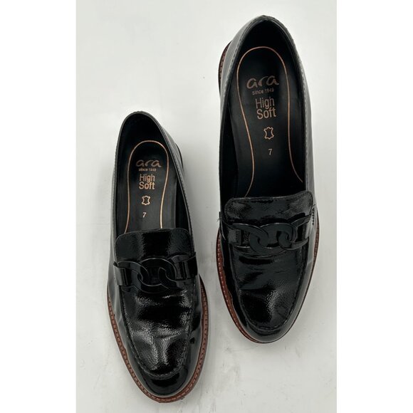 Ara HighSoft Womens Loafers Size 7 Black Patent Leather Chain Link Comfort Shoes - Picture 9 of 9